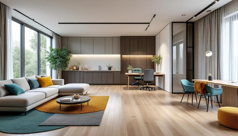 découvrez comment optimiser une pièce multifonction en exploitant pleinement l'espace sans avoir besoin de cloisons, pour un intérieur à la fois pratique et esthétique.